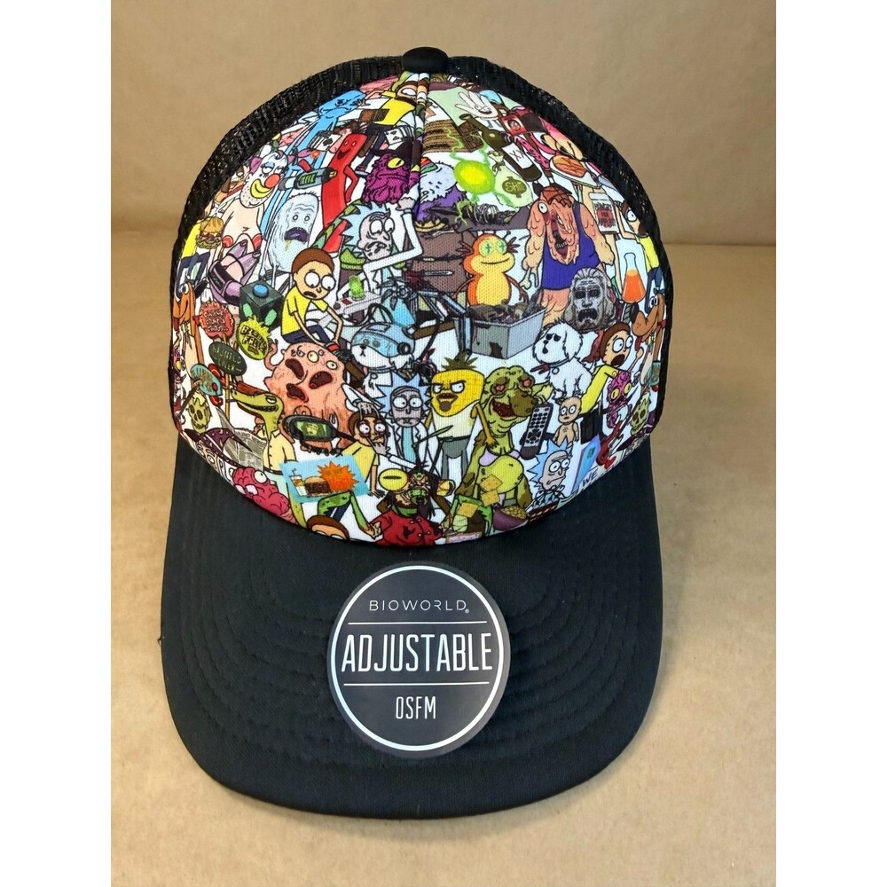 Rick & Morty Bioworld All Over Print Trucker Hat Cap Adjustable - 2018 - NWT